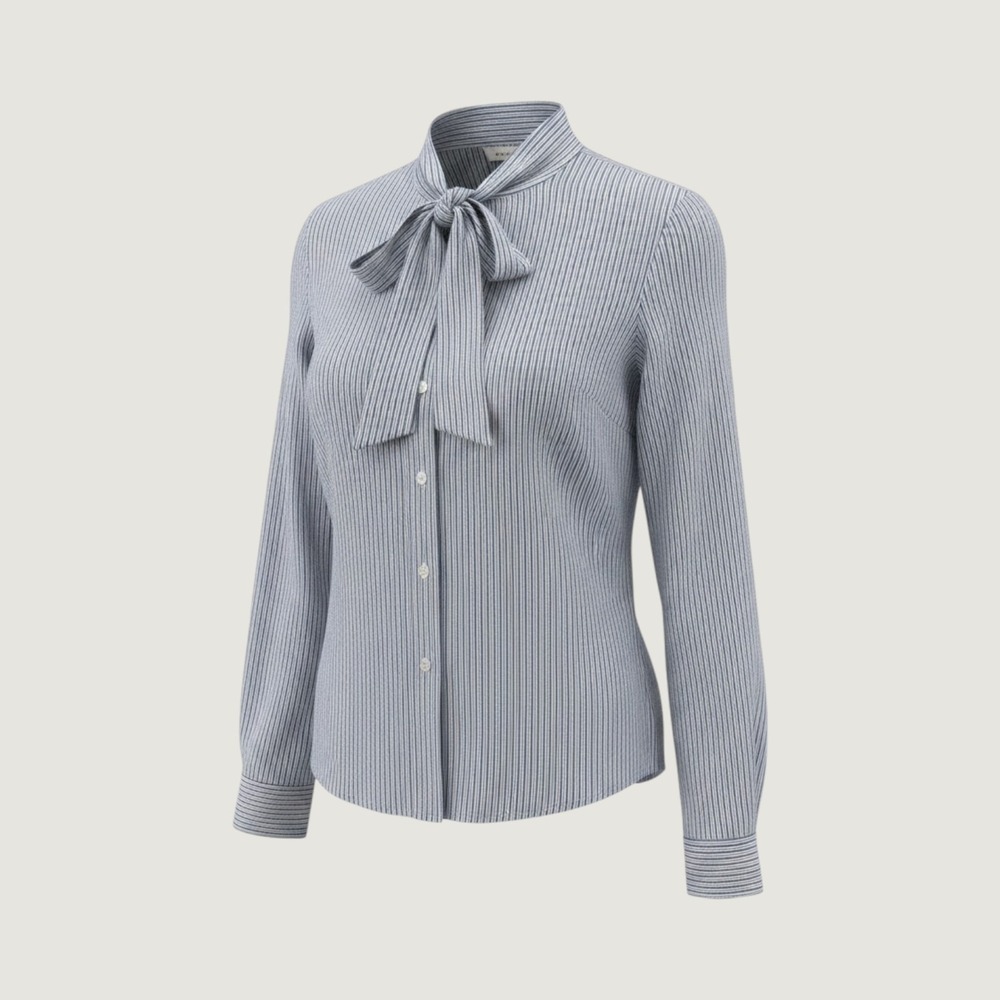 Levis Womens Blue White Striped Tie Neck‎ Button Down Blouse Shirt Medium M